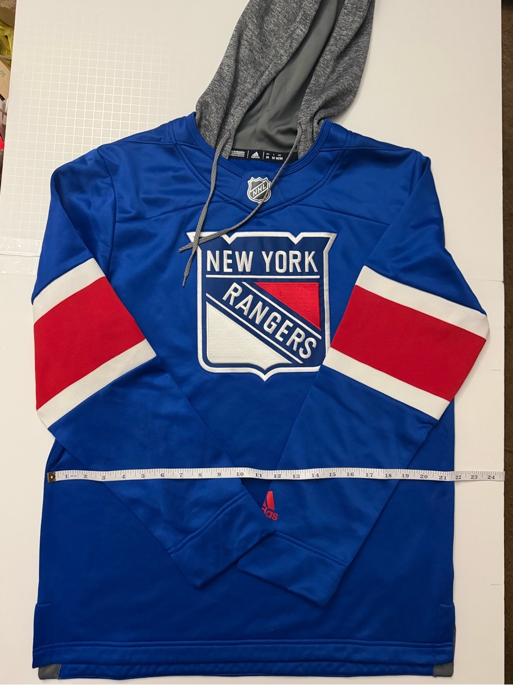 adidas Blue New York Rangers Crewneck with Red & White Sleeve Panels